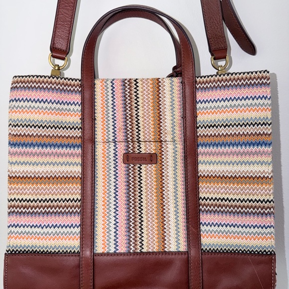 Fossil Carmen Shopper Tote Colorful Stripes - Picture 1 of 14